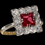 RUBY AND DIAMOND CLUSTER RING