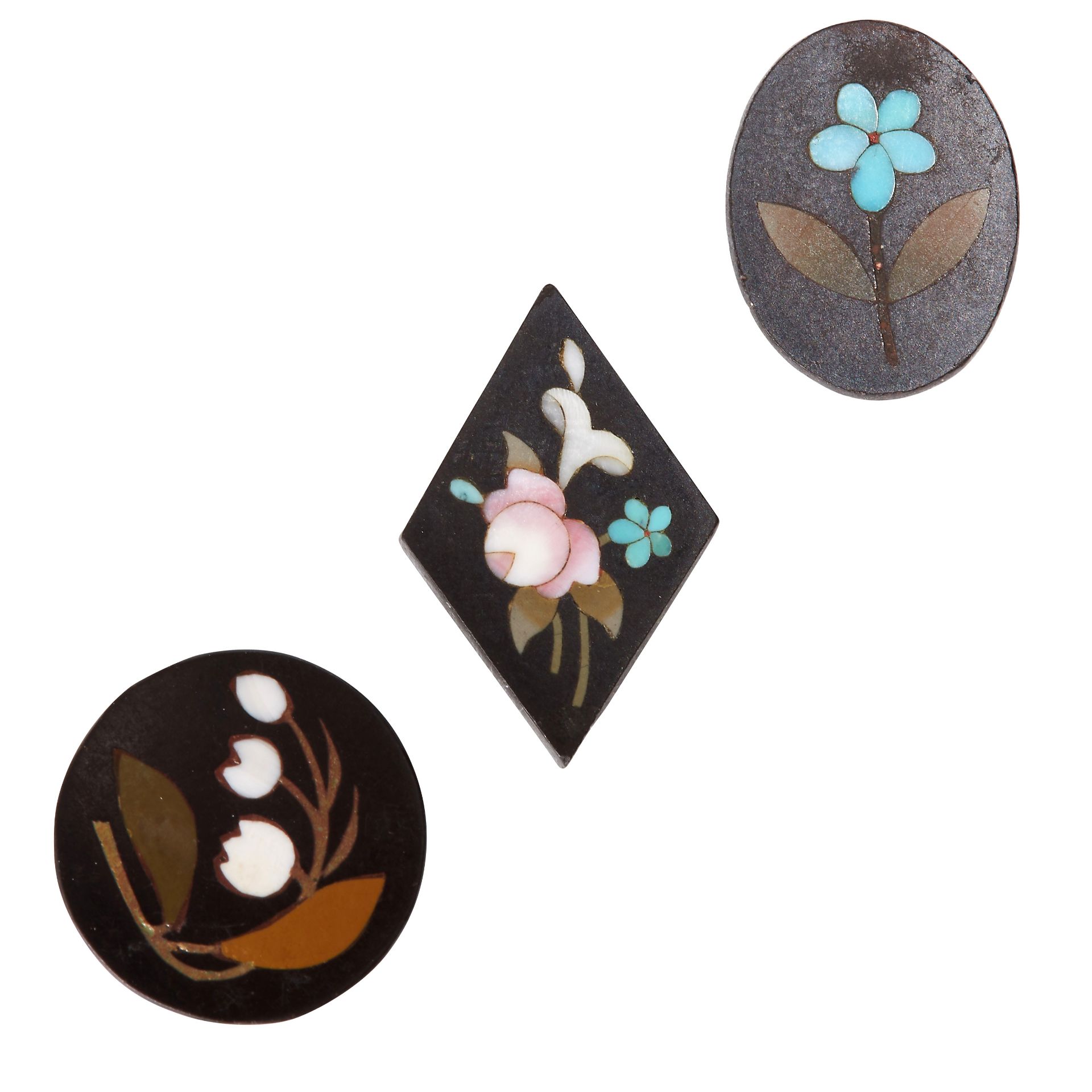 LOT OF 3 PIETRA DURA PLAQUES WITH FLORAL DESIGN