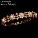 CERTIFICATED NATURAL SALTWATER PEARL AND DIAMOND BANGLE