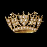 PEARL AND DIAMOND CROWN BROOCH