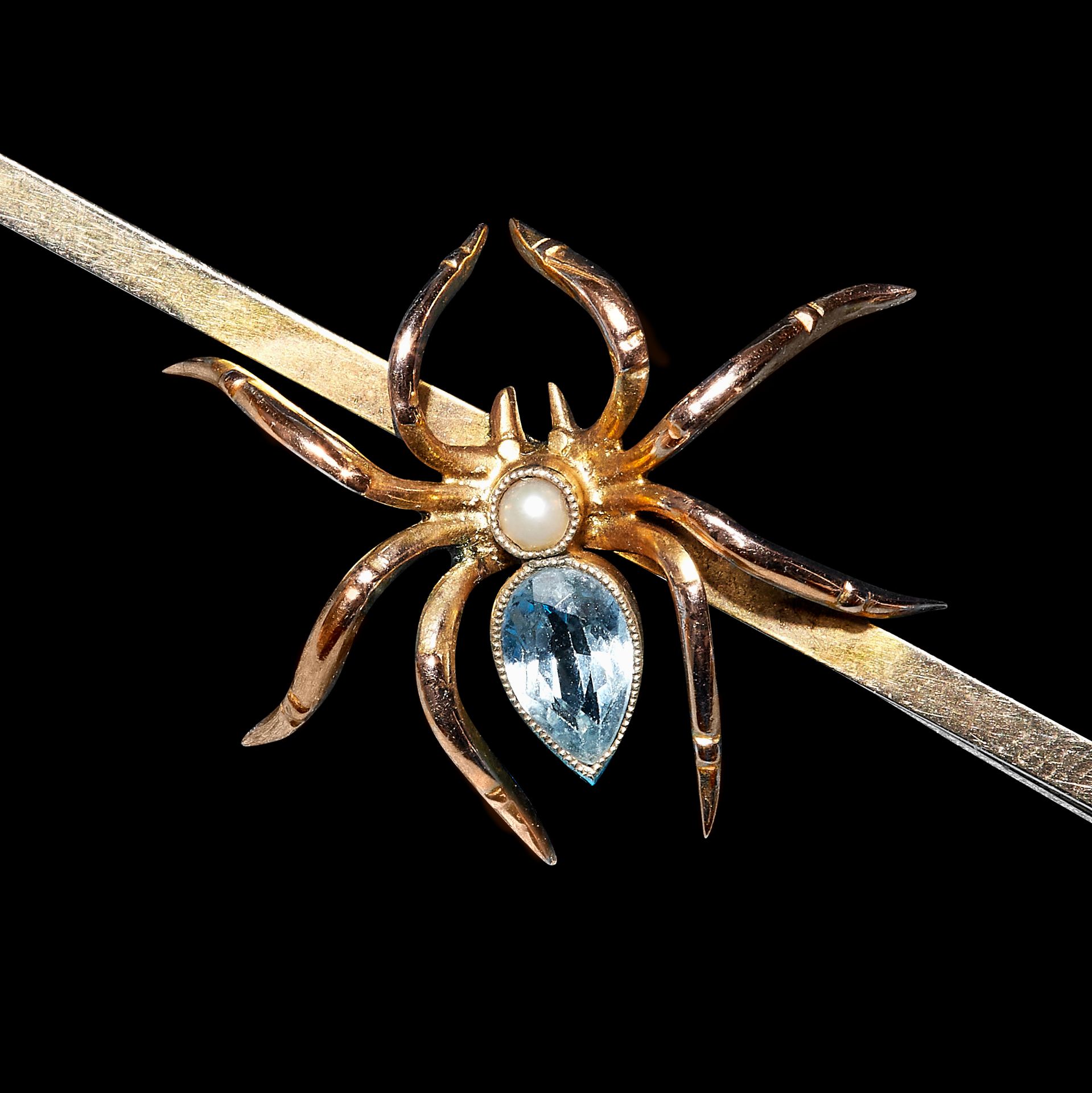 ANTIQUE AQUAMARINE SPIDER BROOCH