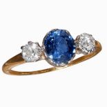 SAPPHIRE AND DIAMOND 3-STONE RING