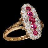 ANTIQUE RUBY AND DIAMOND CLUSTER RING