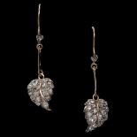 FINE ANTIQUE PAIR OF DIAMOND LEAF EARRINGS