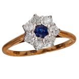 SAPPHIRE AND DIAMOND CLUSTER RING