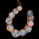 ANTIQUE VICTORIAN OPAL AND DIAMOND HORSESHOE CHARM PENDANT