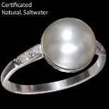 CERTIFICATED NATURAL SALTWATER PEARL AND DIAMOND RING