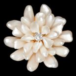 FRESH WATER PEARL AND DIAMOND BROOCH