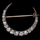 FINE ANTIQUE DIAMOND CRESCENT BROOCH