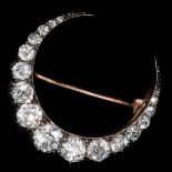 IMPRESSIVE ANTIQUE DIAMOND CRESCENT BROOCH