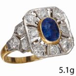 ART-DECO SAPPHIRE AND DIAMOND CLUSTER RING