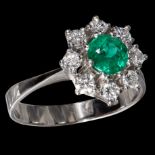 EMERALD AND DIAMOND CLUSTER RING