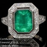 CERTIFICATED EMERALD AND DIAMOND CLUSTER RING