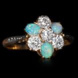 DIAMOND AND OPAL CLUSTER RING