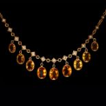 ANTIQUE CITRINE AND PEARL DROP NECKLACE