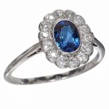 SAPPHIRE AND DIAMOND CLUSTER RING