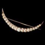 ANTIQUE PEARL SET CRESCENT BROOCH