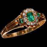 VICTORIAN EMERALD AND DIAMOND CLUSTER RING