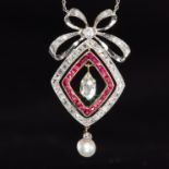 EDWARDIAN DIAMOND AND RUBY PENDANT NECKLACE