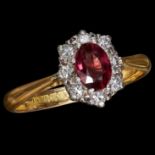 RUBY AND DIAMOND CLUSTER RING