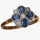 SAPPHIRE AND DIAMOND DAISY CLUSTER RING