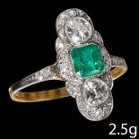 FINE ART-DECO EMERALD AND DIAMOND RING,