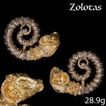 ZOLOTAS, PAIR OF RAMS HEAD SCROLLING EARRINGS