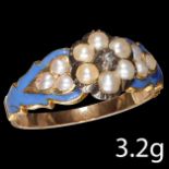 VICTORIAN PEARL, DIAMOND AND ENAMEL RING