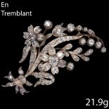 FINE ANTIQUE VICTORIAN DOUBLE 'EN TREMBLANT' DIAMOND SPRAY BROOCH