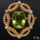 VICTORIAN PERIDOT AND PEARL BROOCH