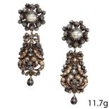 FINE ANTIQUE GEORGIAN PAIR OF DIAMOND AND PEARL EARRINGS