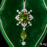 IMPRESSIVE EDWARDIAN PERIDOT AND DIAMOND PENDANT.