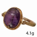 ANTIQUE REVIVAL AMETHYST SCARAB SWIVEL RING,