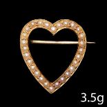 ANTIQUE HEART SHAPED PEARL BROOCH.