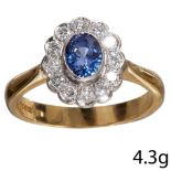 SAPPHIRE AND DIAMOND CLUSTER RING