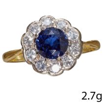 SAPPHIRE AND DIAMOND CLUSTER RING,