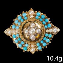 FINE VICTORIAN PEARL AND TURQUOISE BROOCH
