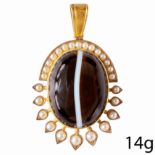 FINE VICTORIAN BANDED AGATE AND PEARL PENDANT