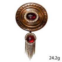 FINE VICTORIAN GARNET AND PEARL TASSEL BROOCH