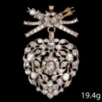 RARE ANTIQUE GEORGIAN, 18TH CENTURY DIAMOND FLEMISH HEART PENDANT/BROOCH