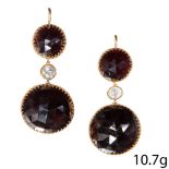 FINE PAIR OF GARNET AND DIAMOND EARRINGS.