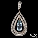 FINE AQUAMARINE AND DIAMOND PENDANT