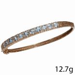 EDWARDIAN AQUAMARINE AND DIAMOND HINGED BANGLE.