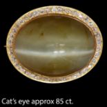 MAGNIFICENT CATS EYE AND DIAMOND BROOCH