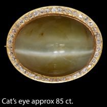 MAGNIFICENT CATS EYE AND DIAMOND BROOCH
