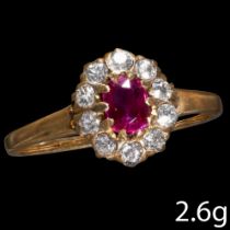 RUBY AND DIAMOND CLUSTER RING.