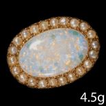 FANTASTIC OPAL AND SEED PEARL BROOCH.