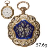 A LEONVILLE LOCLE, RARE ENAMEL AND DIAMOND POCKET WATCH