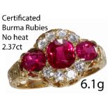FINE CERTIFICATED BURMA RUBY AND DIAMOND CLUSTER RING