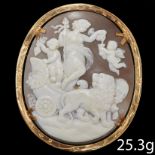 RARE LARGE ANTIQUE VICTORIAN CARVED SHELL CAMEO BROOCH